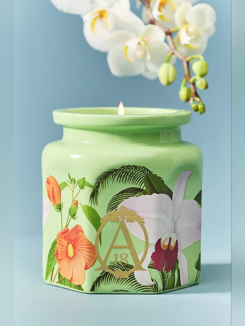 Anthropologie Apothecary 18 Floral Orchid & Amber Ceramic Candle